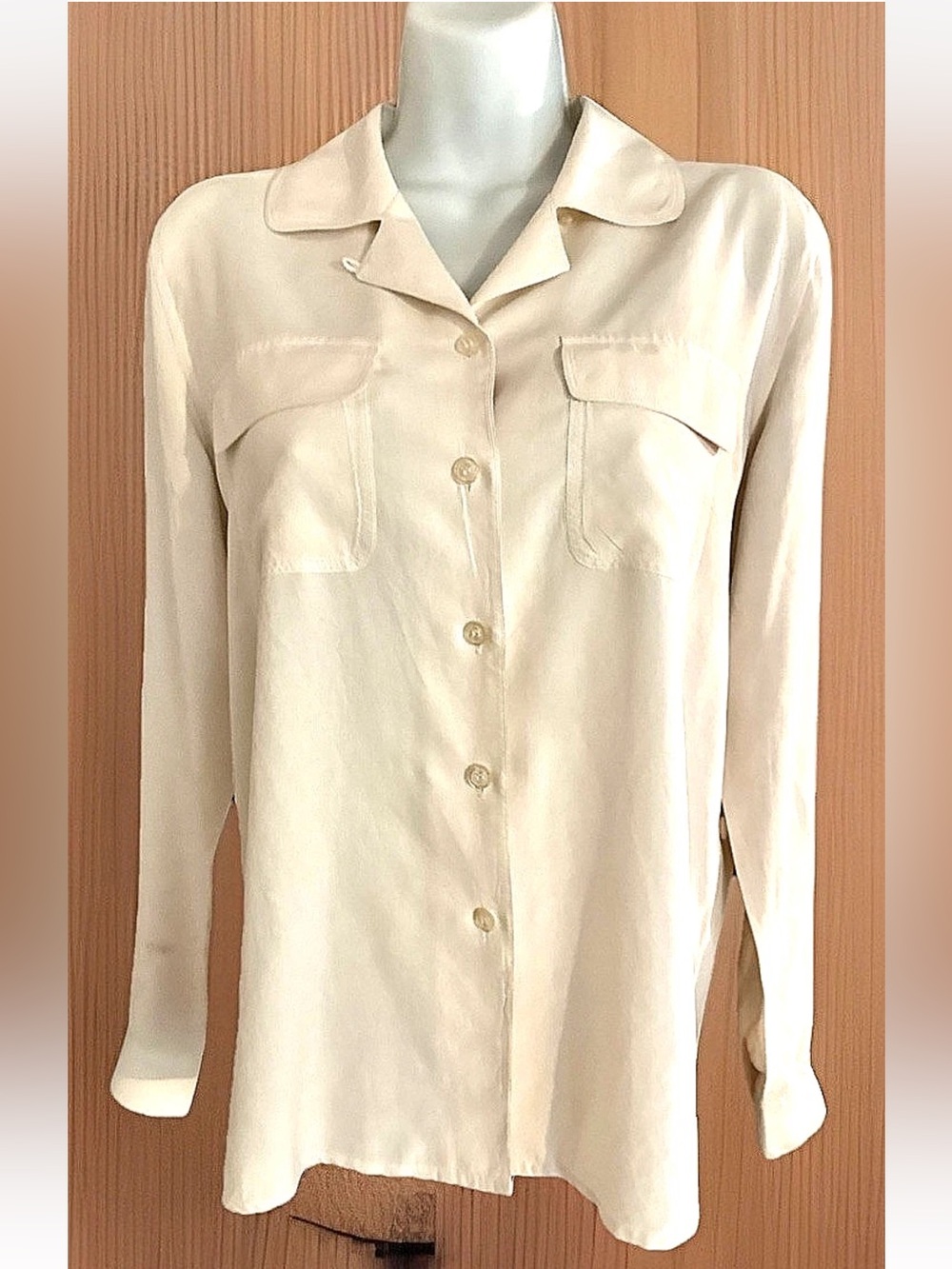 🐚CITY SILK🐚 SILK CHEST POCKETS LONG SLEEVE BUTTON BLOUSE